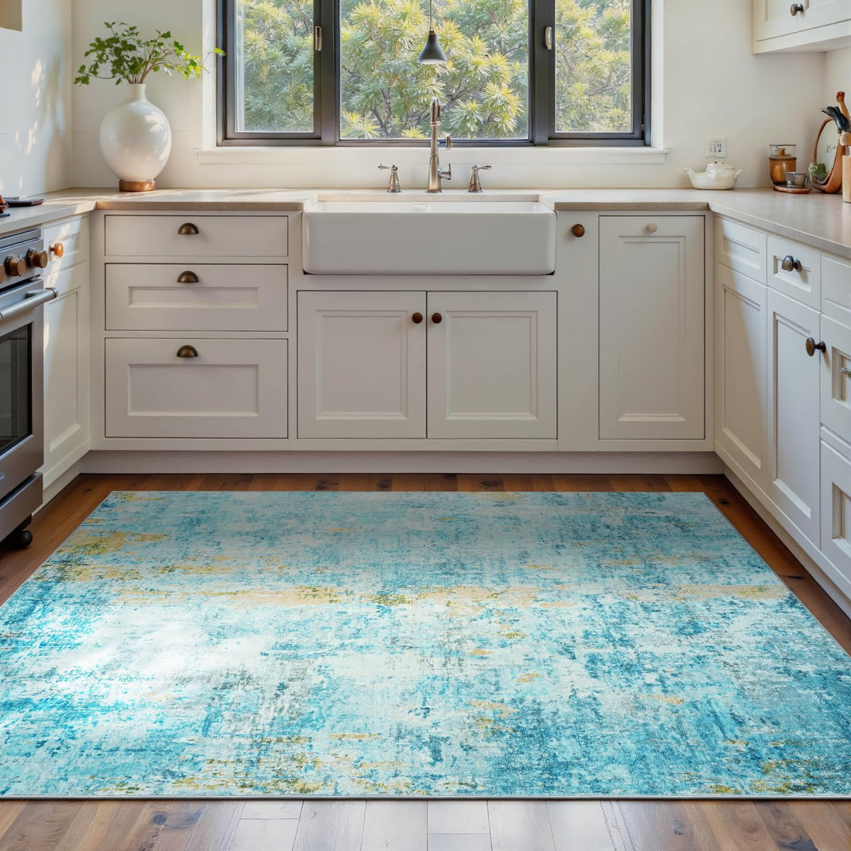 Living Room Rug 5x7 Gray Area Rug Machine Washable Boho Rug Non Slip Abstract Vintage Indoor Large Rugs for Bedroom, Classroom, College Dorm, Farmhouse, Dining Room, Kids Playroom