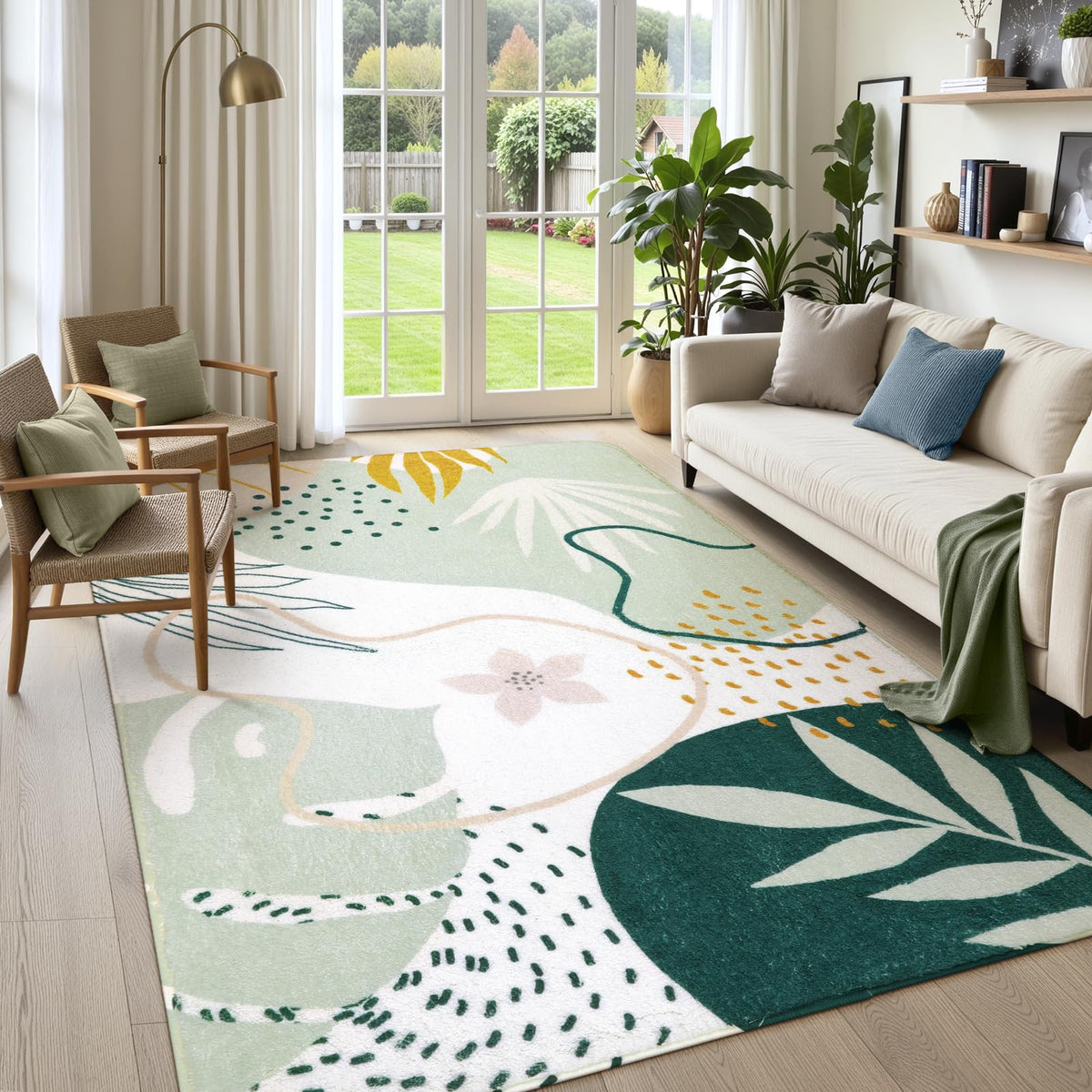 Lahome Pink Boho Nursery Rug 4x6, Washable Non Slip Soft Botanical Area Rug for Girls Bedroom Kids Room Playroom Dorm Apartment Decor