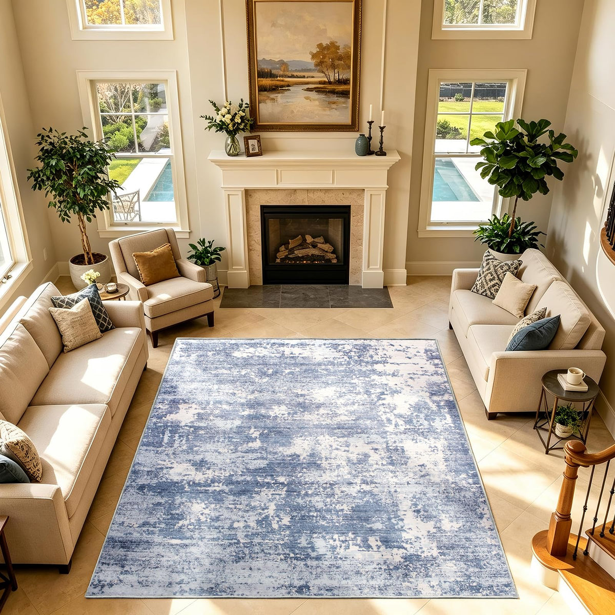 5x7 Area Rugs Living Room Rug Abstract Washable Rug Non-Slip Soft Low Pile Indoor Floor Stain Resistant Thin Carpet for Bedroom Dining Room Home Office Farmhouse Nursery - Light Gray & Cream 5' x 7'