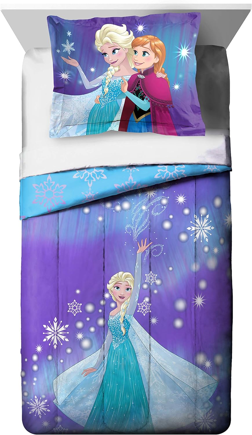 Disney Frozen Kids Full Comforter Set 7 Piece Bed in a Bag, Purple