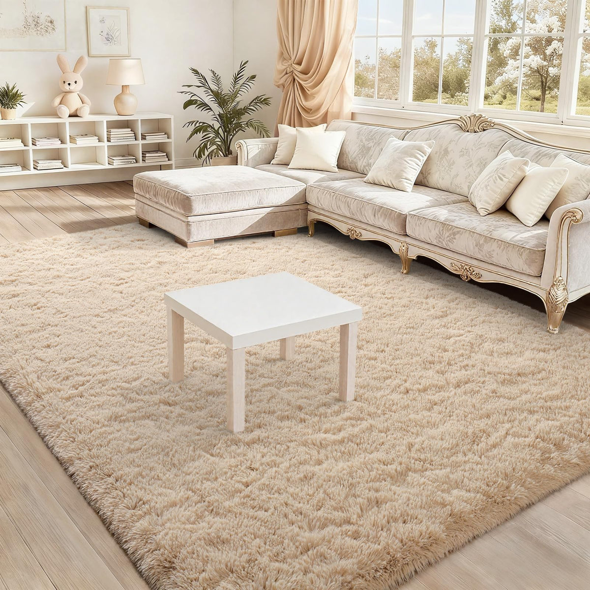 BENRON Cream White Fluffy Rugs for Living Room Bedroom 4x6, Washable