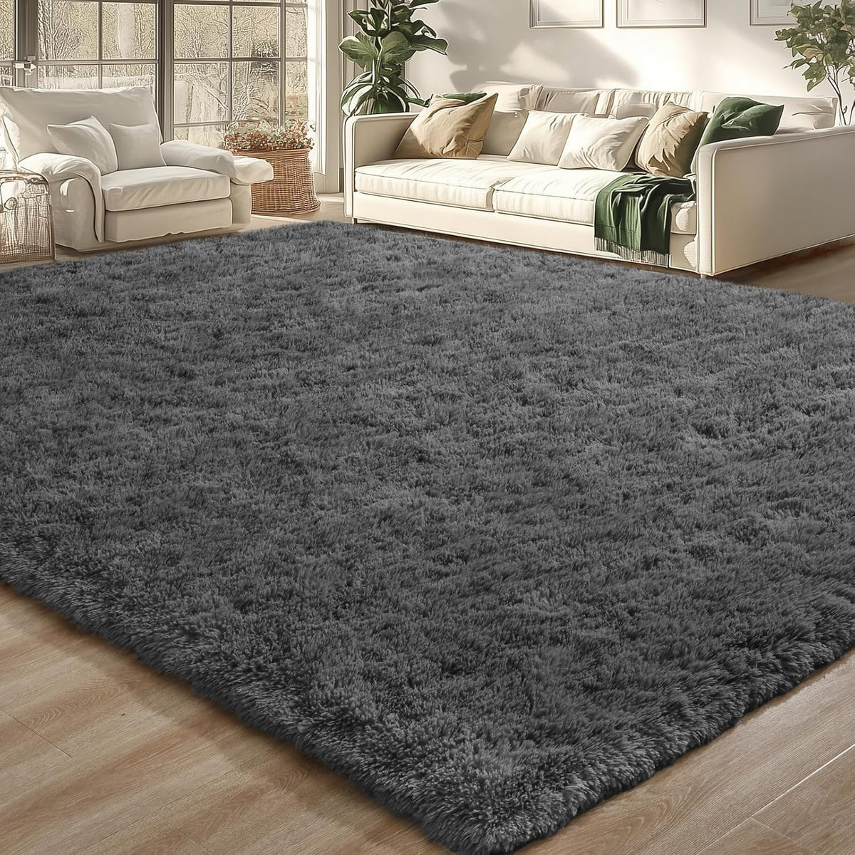 Merelax Soft Area Rug for Livingroom Bedroom, Machine Washable 4x6 Black Rugs Fluffy Shaggy Bedside Rug, Non Slip Indoor Carpet for Nursery Kids Room Home Decor Aesthetic