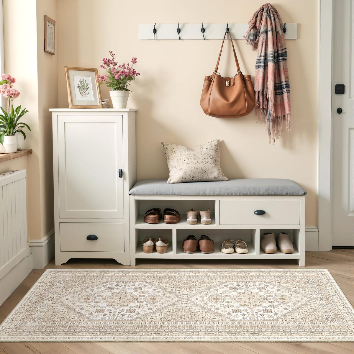 4x6 Area Rugs for Living Room, Non Slip Rugs for Bedroom, Beige