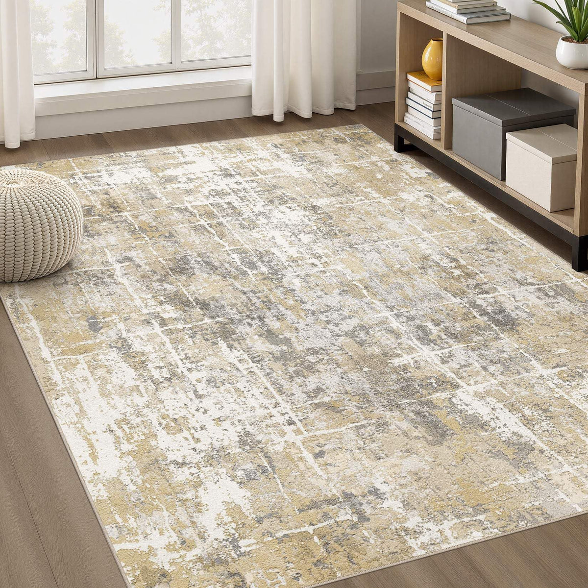 DMOYEST Area Rug Living Room Rugs 5x7 Washable Abstract Beige Blue Carpet