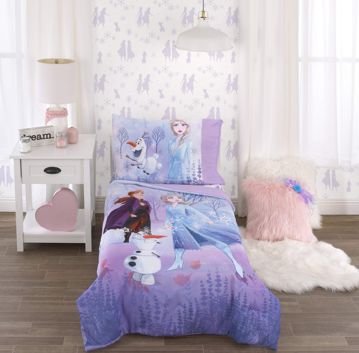 Disney 4 Piece Minnie's Fluttery Friends Toddler Bedding Set, Lavender