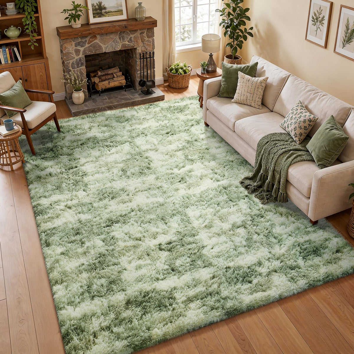 Ophanie Round Rugs 5Ft Ivory Circle Area Rug,Baby Nursery Living Room Bedroom Decor Circular Carpet 5 Foot,Fluffy Fuzzy Shag Plush Cream for Kids Boys Girls Teen with Over 99 pcs Pile fibers