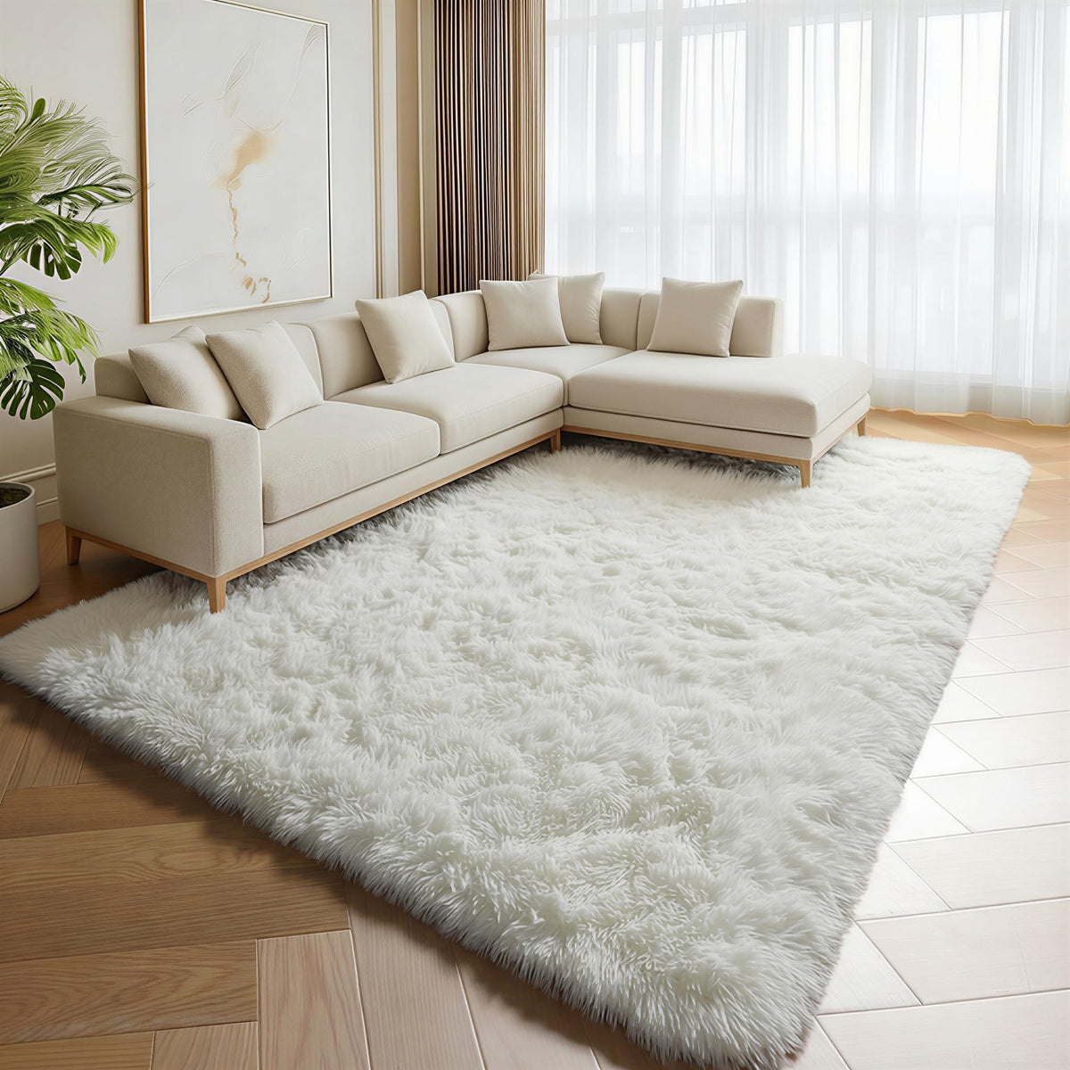 Area Rugs for Bedroom Living Room, 4x6 Fluffy Grey and Black Geometric Rug