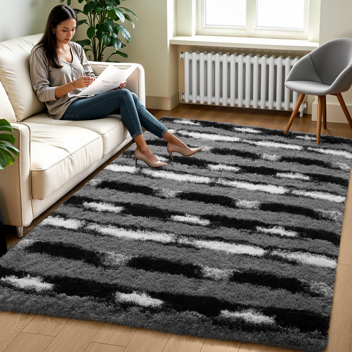 Zentavio Area Rugs for Living Room Grey Rugs for Bedroom 4x6 Carpet Fluffy Furry Soft Shag Aesthetic Plush High Pile Gray Throw Rug for Nursery Kids Room Dorm