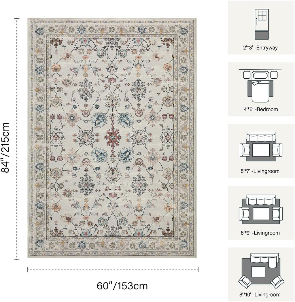 Rugxara Grey 5x7 Area Rugs for Bedroom & Living Room