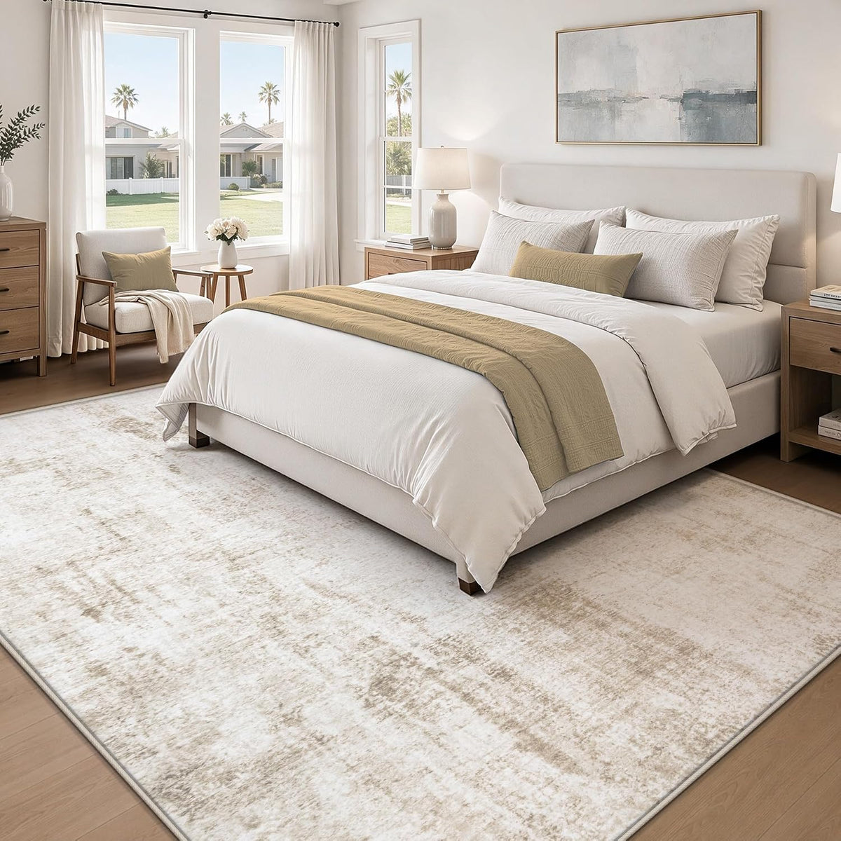 MXSANYOO 6x9 Area Rugs Washable Rug: Abstract Neutral Rugs Modern Non Slip Area Rug Stain Resistant Low Pile Indoor Carpet for Dining Room Bedroom Nursery Office (Beige, 6'x9')