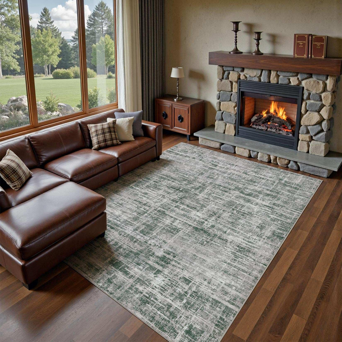 UERMEI 6x9 Area Rug for Living Room Washable Abstract Blue Brown Carpet