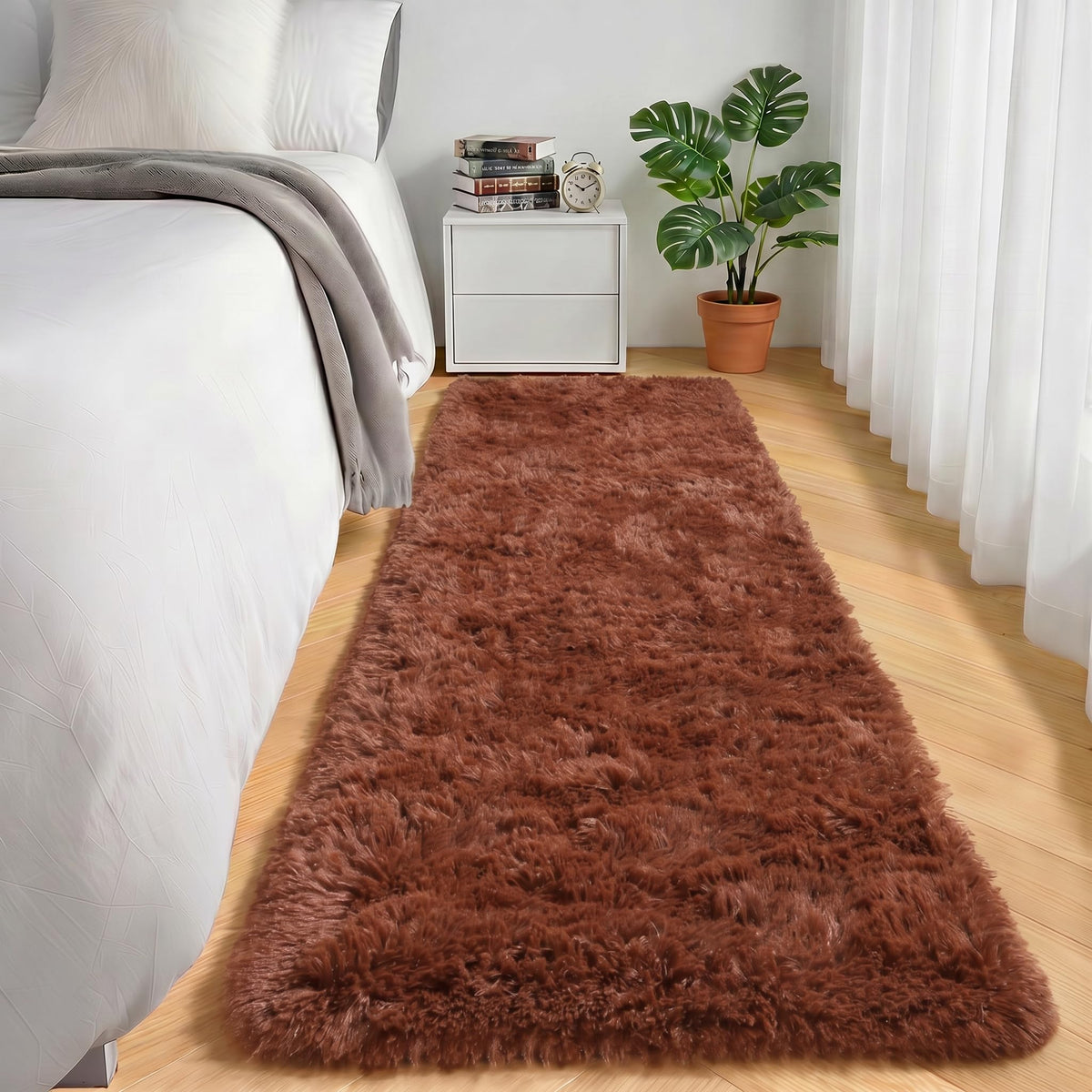 Area Rugs for Bedroom Living Room, 4x6 Fluffy Grey and Black Geometric Rug