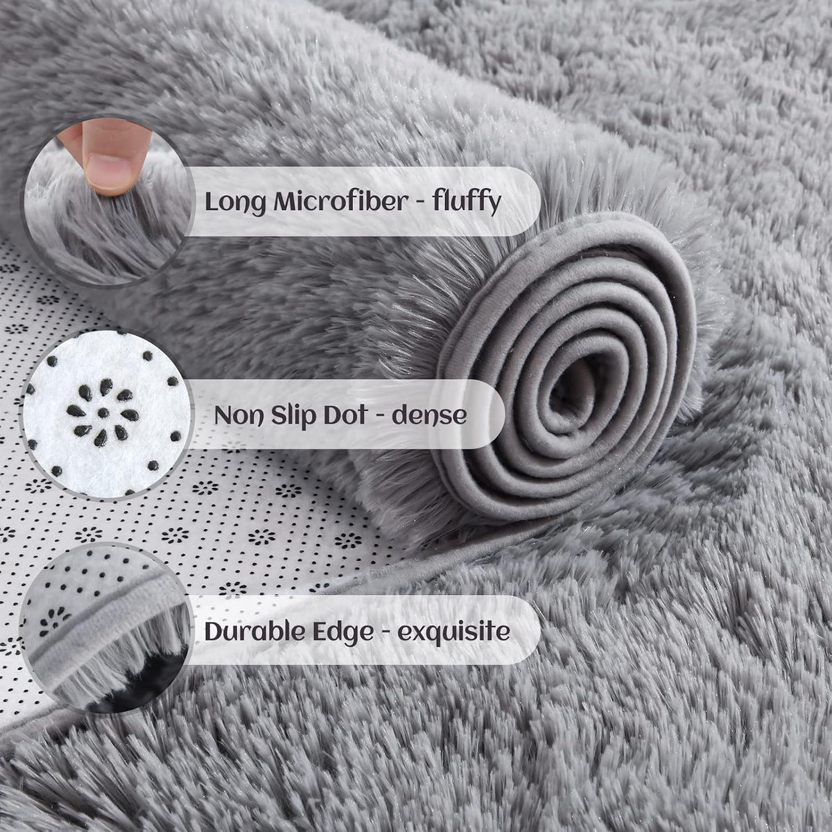 YJ.GWL Shag Runner Rug Non Slip for Bedroom Living Room Soft Small Rugs for Dorm, 2x6 Feet Grey Plush Carpet Runner for Nursery Dorm, Fuzzy Bedside Rug for Kids Boys Girls Room Home Decor