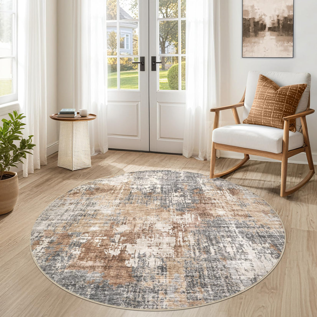 DMOYEST Area Rug Living Room Rugs 5x7 Washable Abstract Beige Blue Carpet