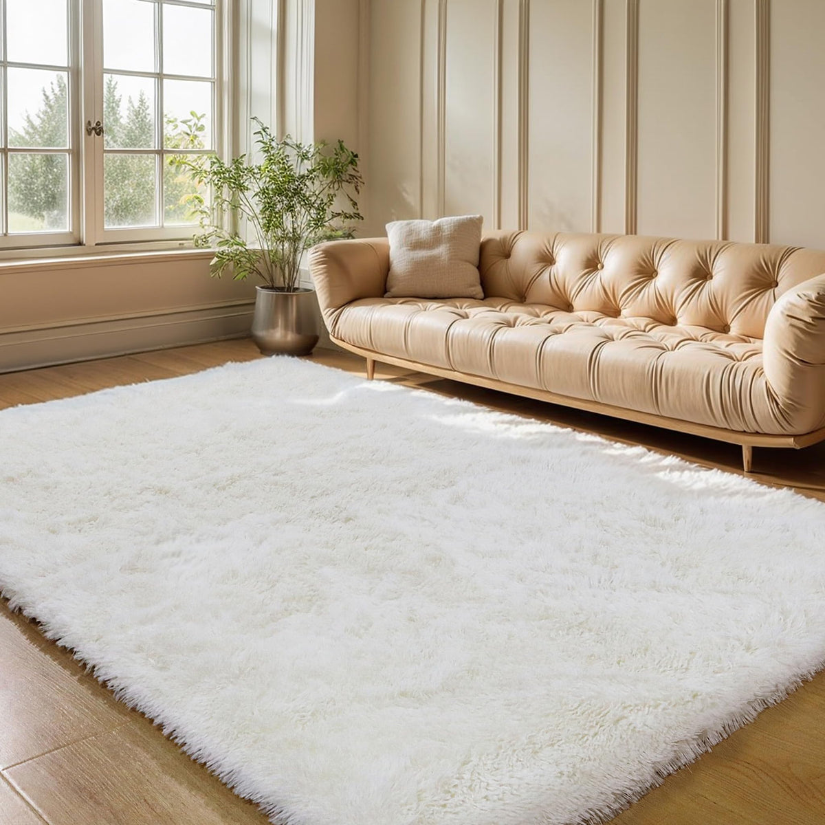 4x6 Light Grey Fluffy Shag Rug for Bedroom, Plush Washable Carpet