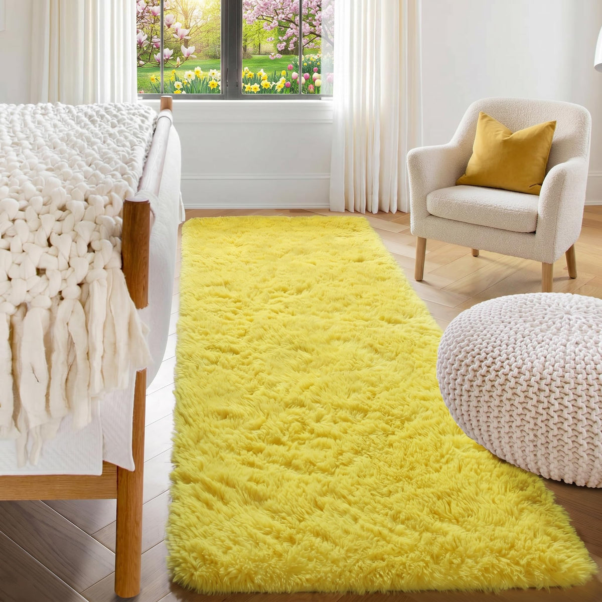 Area Rugs for Bedroom Living Room, 4x6 Fluffy Grey and Black Geometric Rug
