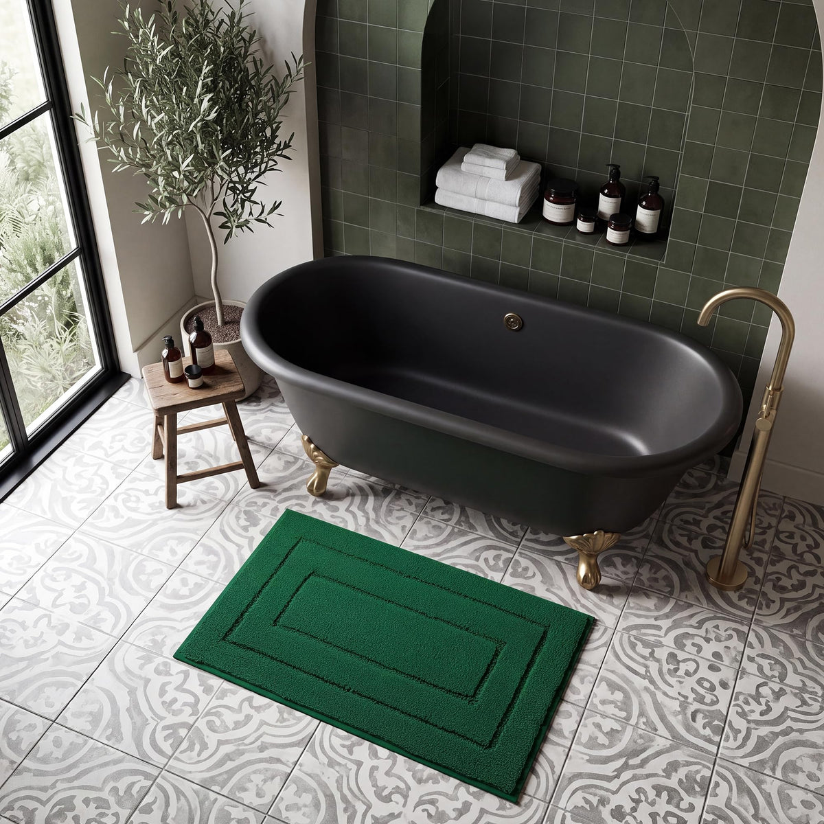 GRANNY SAYS Gray Bathroom Rug 16" x 24", Non-Slip Microfiber Bath Mat
