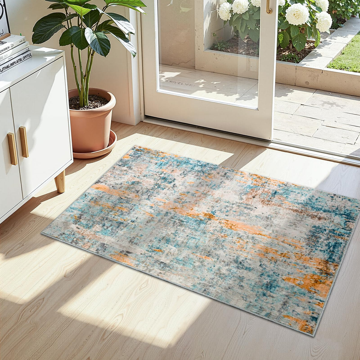 Living Room Rug 5x7 Gray Area Rug Machine Washable Boho Rug Non Slip Abstract Vintage Indoor Large Rugs for Bedroom, Classroom, College Dorm, Farmhouse, Dining Room, Kids Playroom