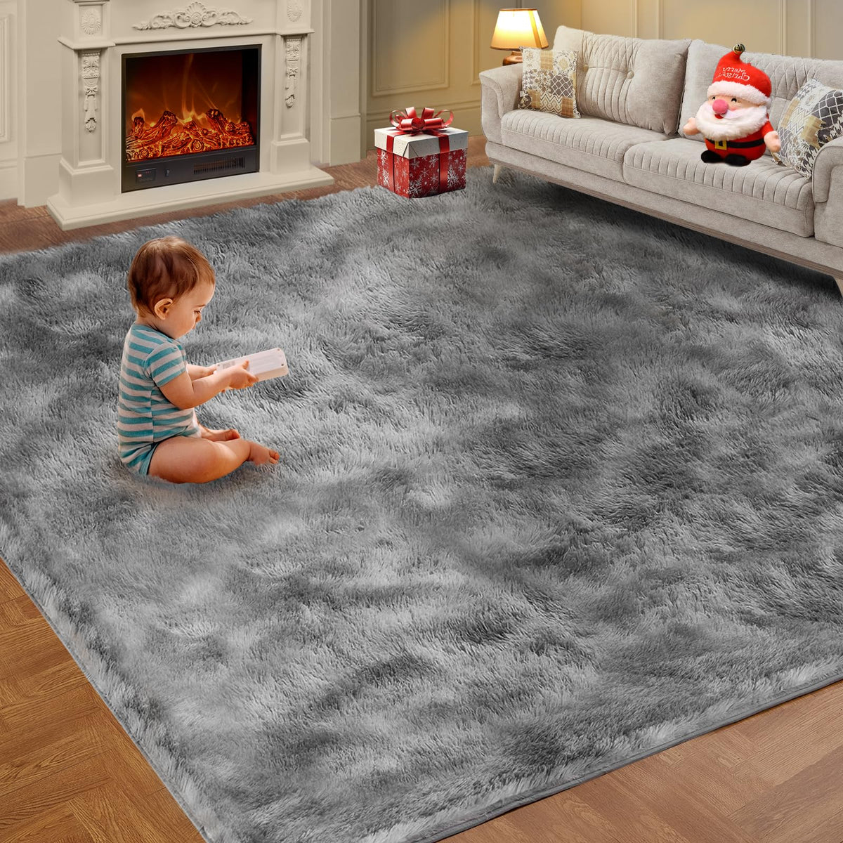 Shag Area Rugs for Living Room 5x7 Feet, Upgrade Anti-Skid Rectangular Cozy Rug, Indoor Floor Carpet for Kids Boys Girls Dorm Bedroom Playroom, Home Decor Aesthetic, Tie-Dyed Dark Gray
