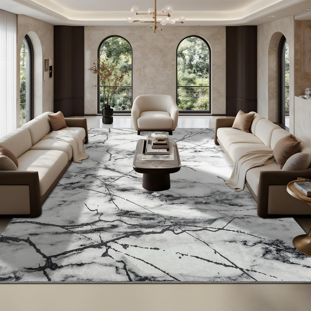 CRYPTOLITE Abstract Area Rug Washable Rug with Non-Slip Backing Low Pile Area Rugs for Living Room,Bedroom,Dining Room,4x6, Gold&Grey