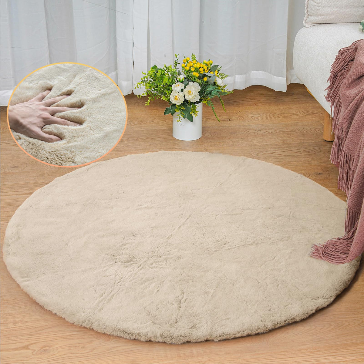 ORINOVA White Faux Bunny Fluffy Fur Rug Washable Area Rugs for Living Room Nursery Rugs for Bedroom 2x3 Rectange Rug Cute Home Décor