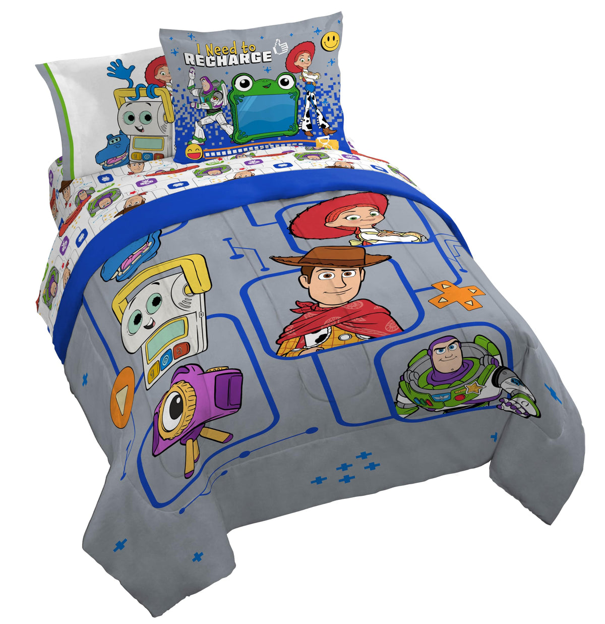 Jay Franco Kids Comforter Set Includes Sheets and Pillow Covers - Soft and Cozy Bed Set for Stylish Room Decor, Official Licensed Bedding, Grey - Toy Story, 7 Piece Full
