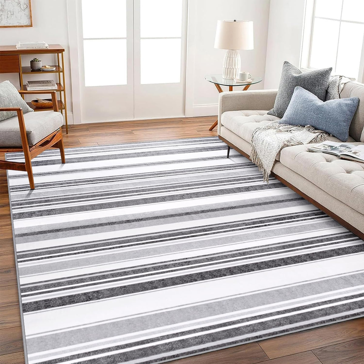 Living Room Rug 5x7 Gray Area Rug Machine Washable Boho Rug Non Slip Abstract Vintage Indoor Large Rugs for Bedroom, Classroom, College Dorm, Farmhouse, Dining Room, Kids Playroom