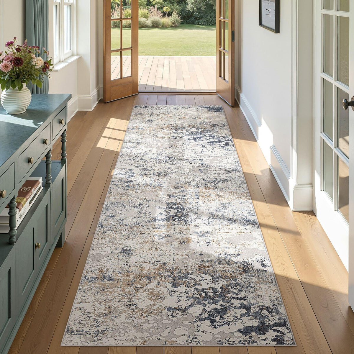 DMOYEST Area Rug Living Room Rugs 5x7 Washable Abstract Beige Blue Carpet