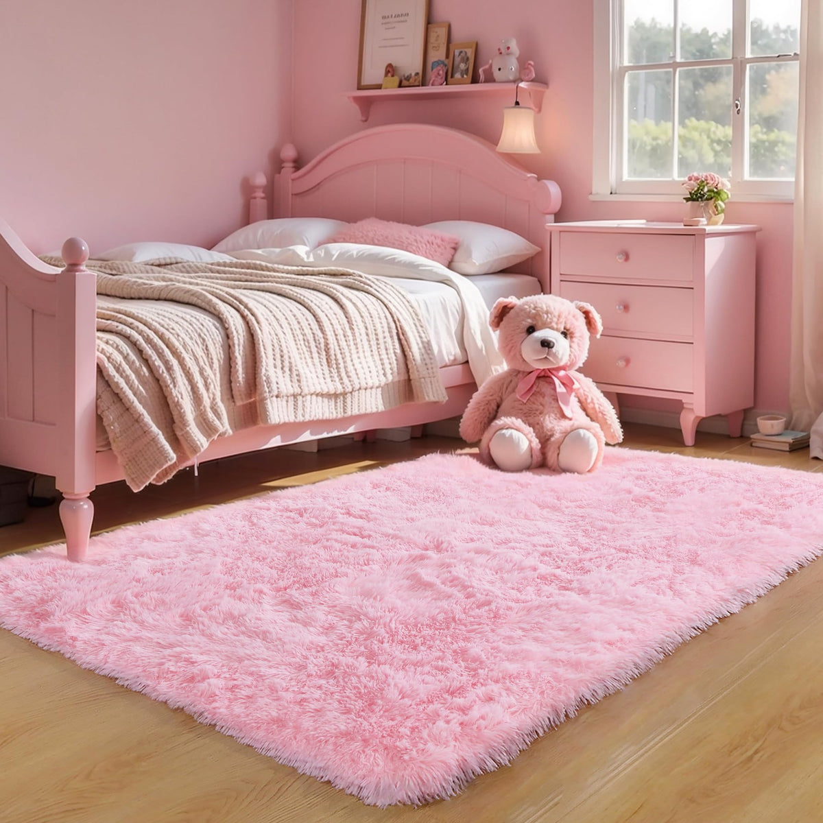 4x6 Light Grey Fluffy Shag Rug for Bedroom, Plush Washable Carpet