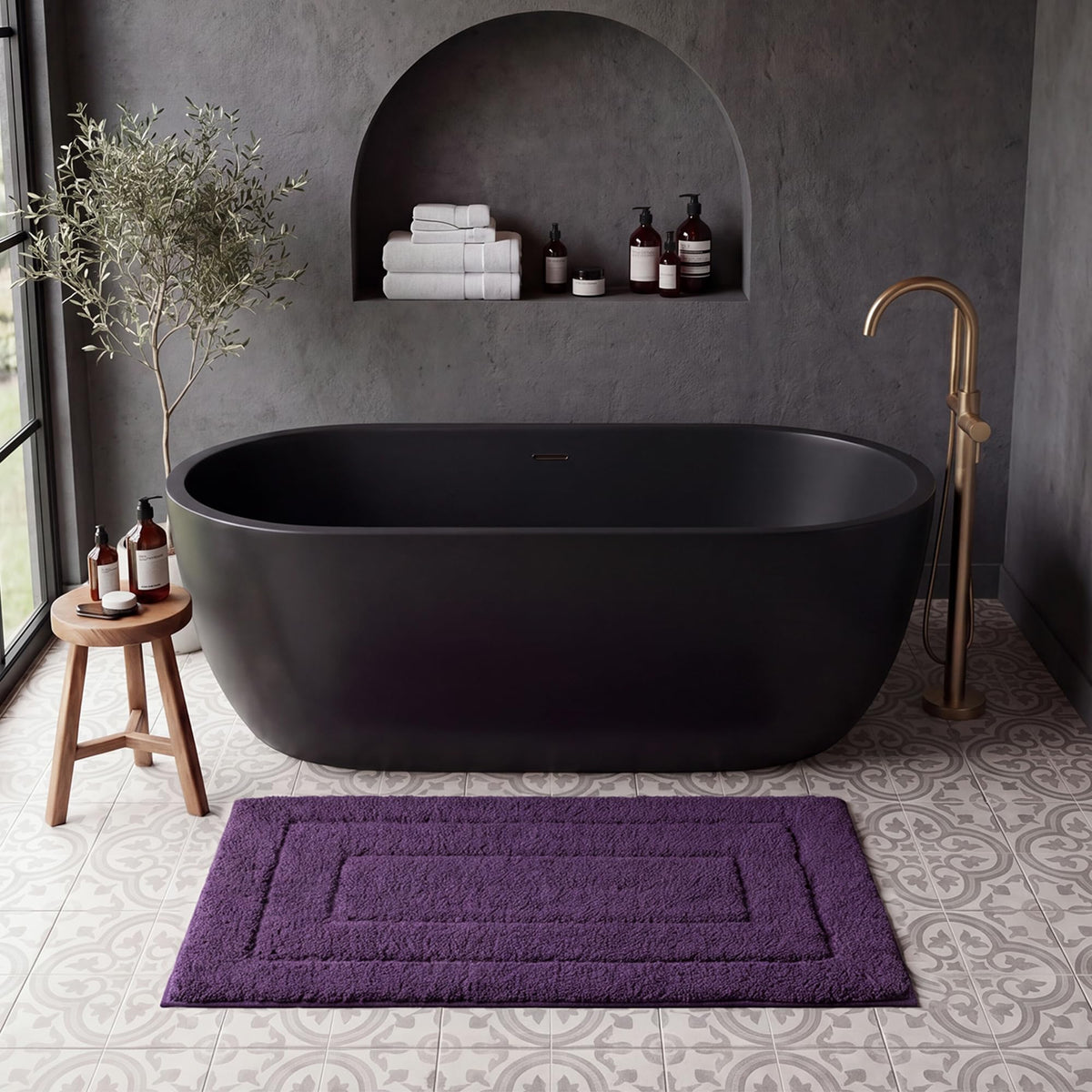 GRANNY SAYS Gray Bathroom Rug 16" x 24", Non-Slip Microfiber Bath Mat