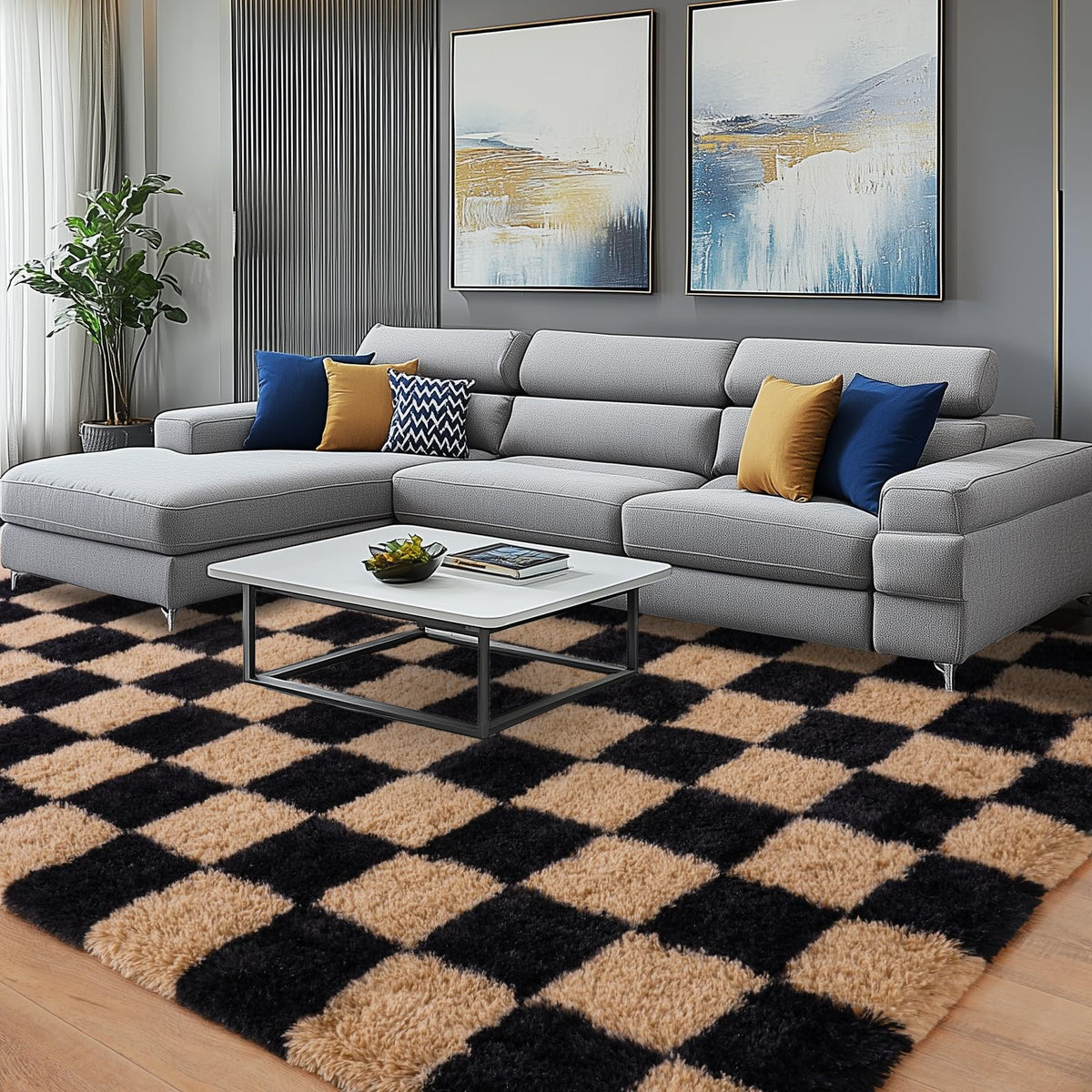 Large Cream White Rugs 5x7, Fluffy Shag Living Room Area Rugs