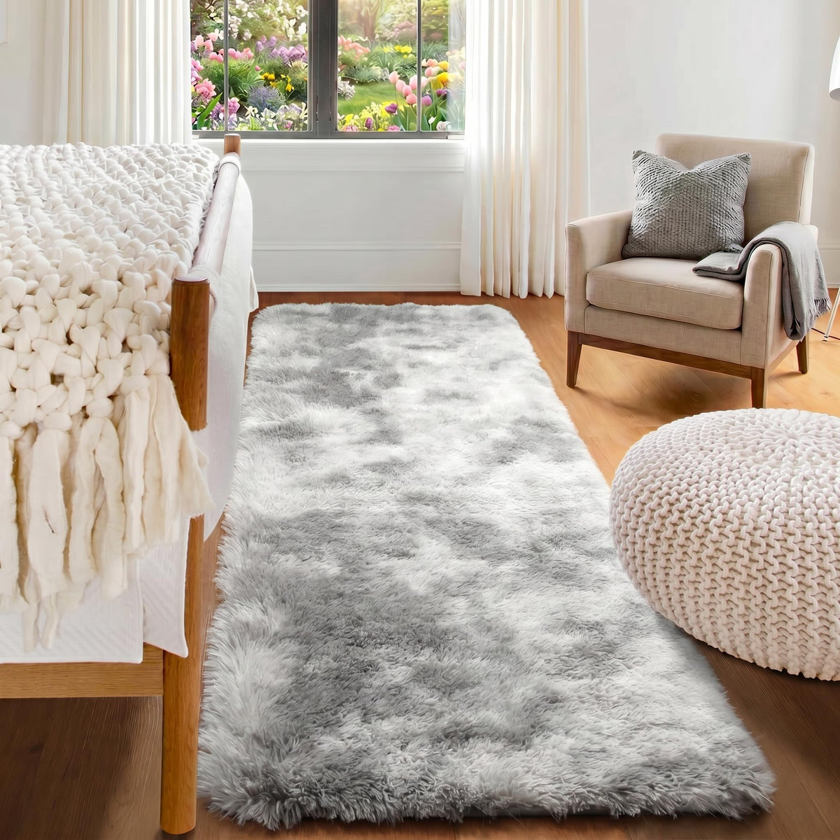 Area Rugs for Bedroom Living Room, 4x6 Fluffy Grey and Black Geometric Rug
