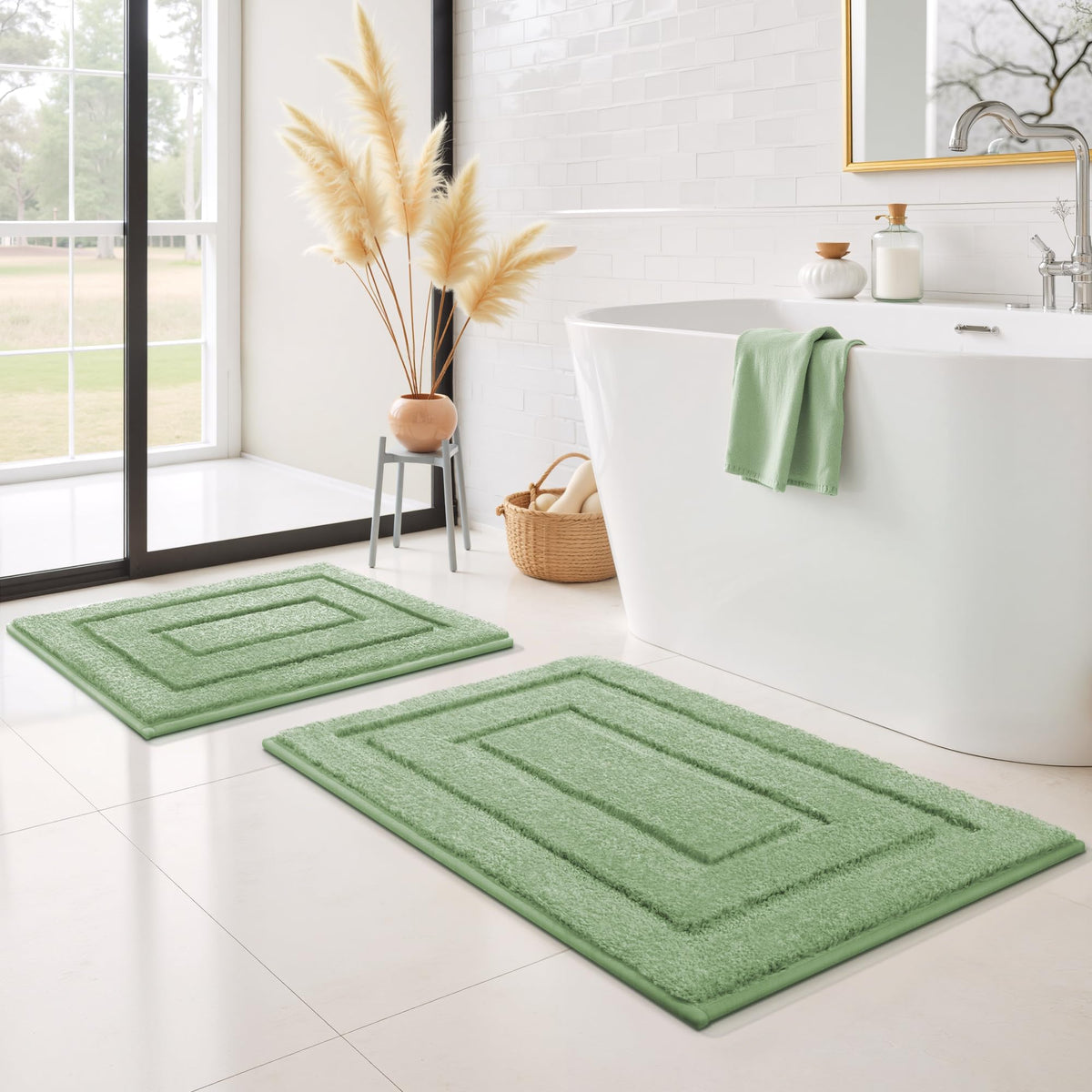 GRANNY SAYS Gray Bathroom Rug 16" x 24", Non-Slip Microfiber Bath Mat