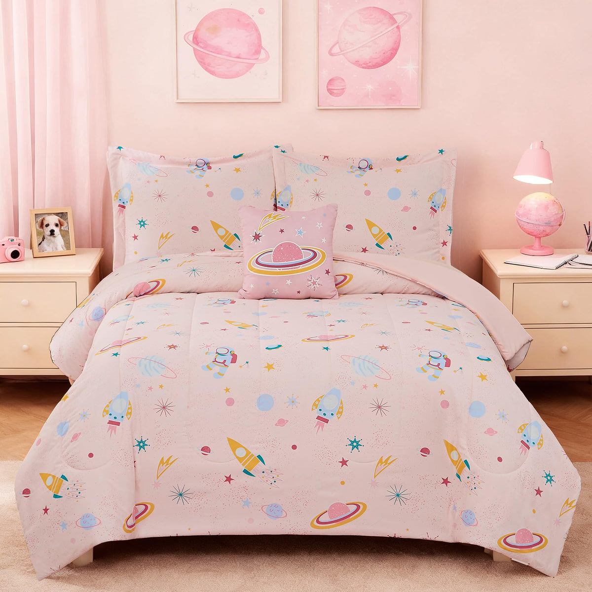 Twin Comforter Set for Girls - 3 Pieces Pink Rainbow Twin Bedding Sets