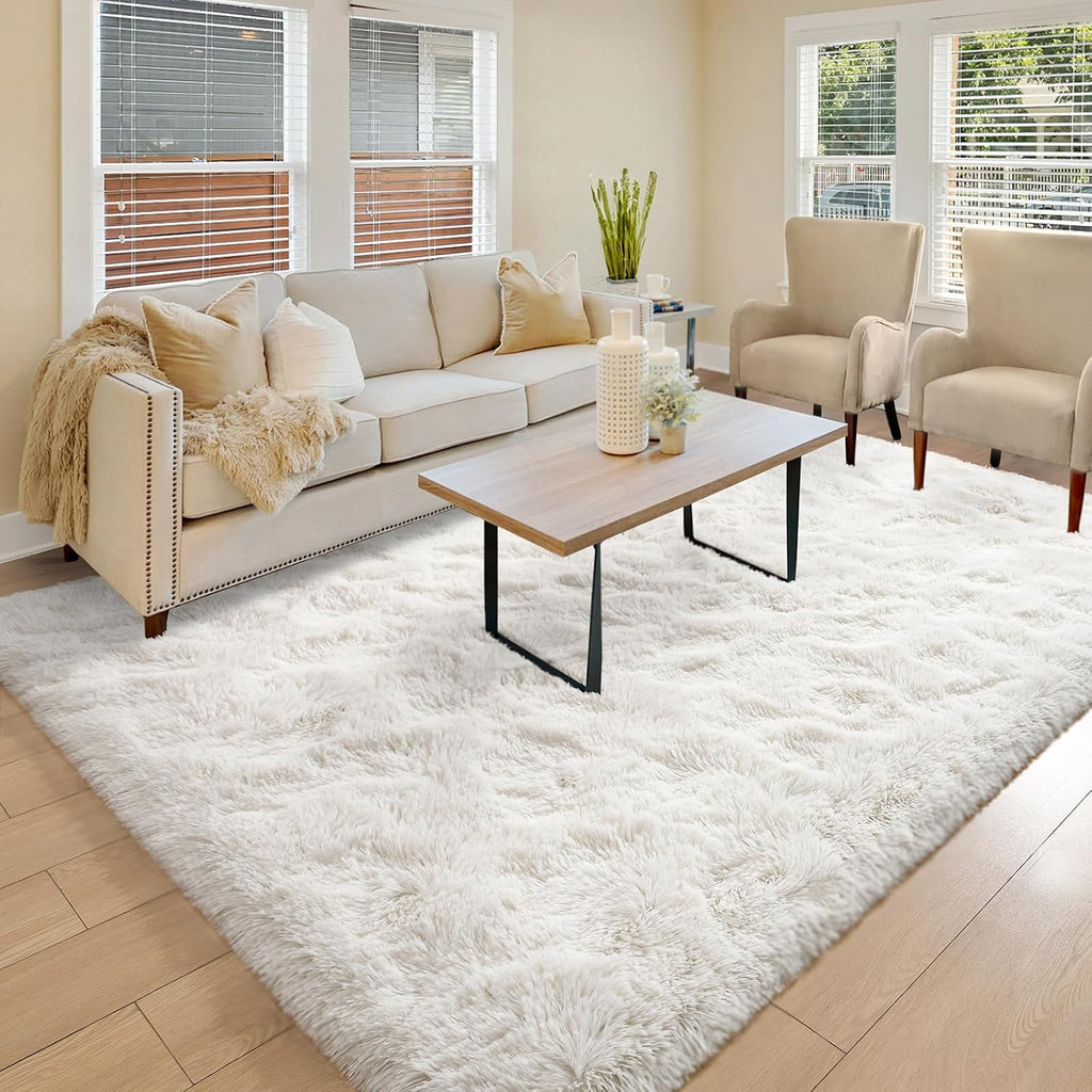 BENRON Cream White Fluffy Rugs for Living Room Bedroom 4x6, Washable