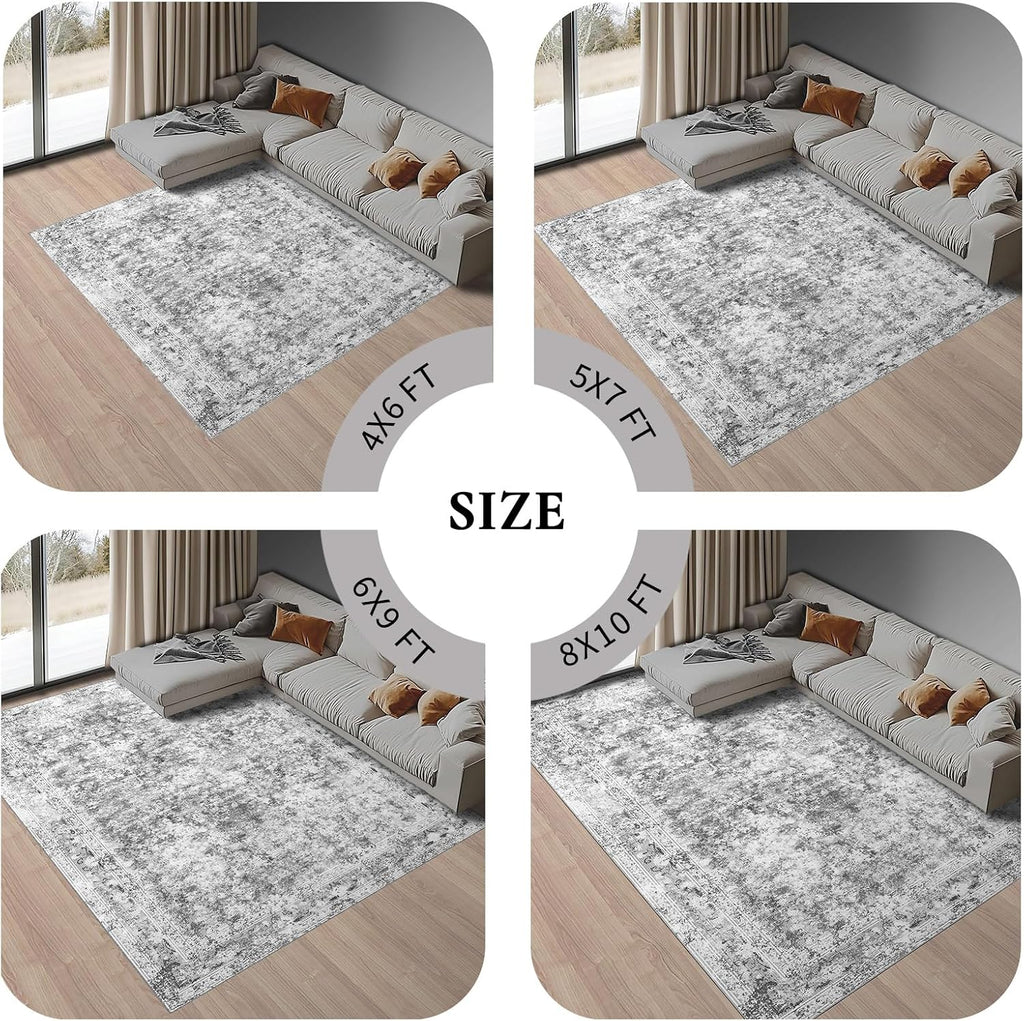 2x3 Washable Rug for Kitchen & Bedroom Floor or Entryway, Soft Indoor Mat for Inside House, Small Throw Carpet Bathroom Rug, Gray Carpet