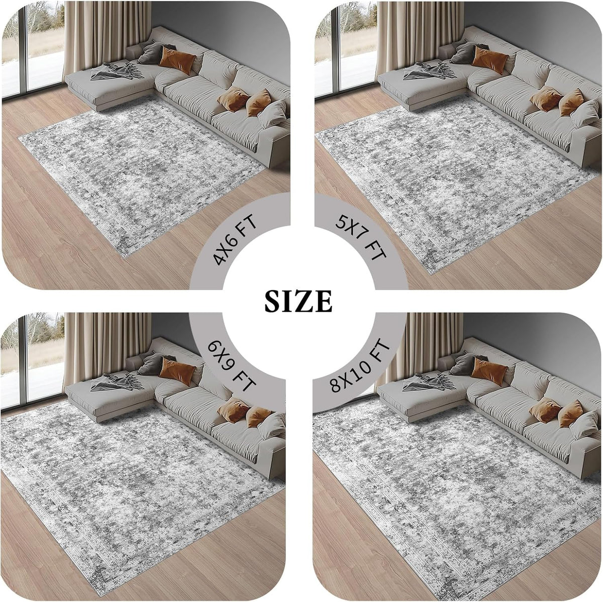 2x3 Washable Rug for Kitchen & Bedroom Floor or Entryway, Soft Indoor Mat for Inside House, Small Throw Carpet Bathroom Rug, Gray Carpet