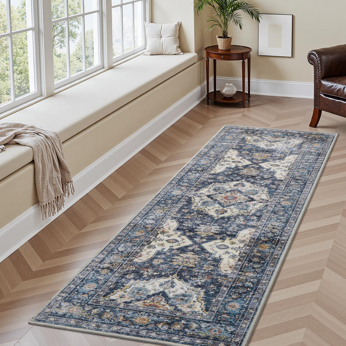 AMOAMI-Area Rug 5X7 Rugs for Living Room-Vintage Soft Beige Rugs for Bedroom-Non Slip Carpet-Machine Washable Rug for Dining Room Living Room Bedroom Office Under Table-Beige