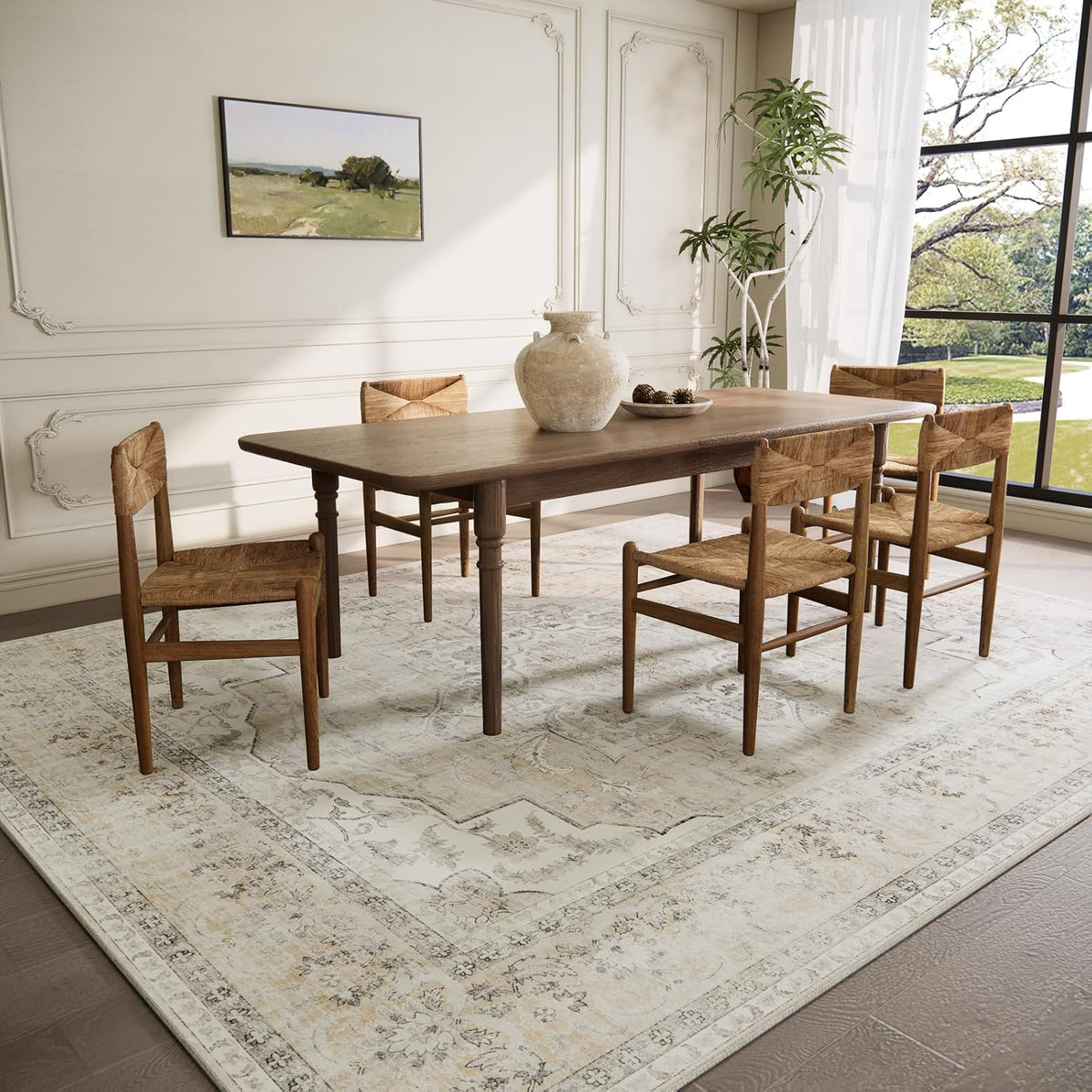 5x7 Area Rug for Living Room: Washable Bedroom Rug Non Slip Low Pile Carpet