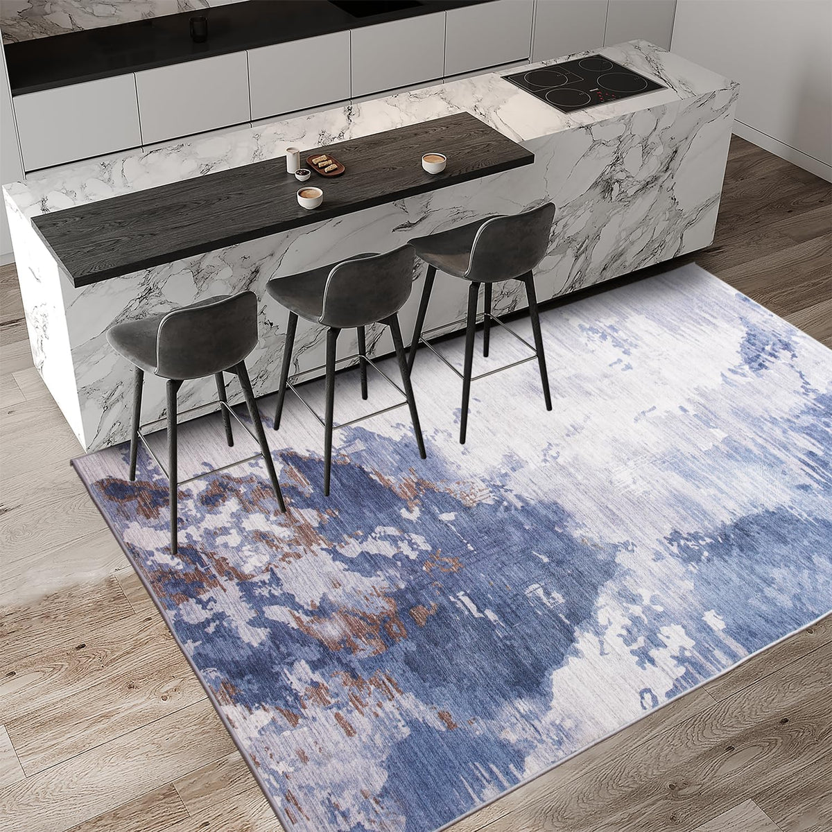 Living Room Rug 5x7 Gray Area Rug Machine Washable Boho Rug Non Slip Abstract Vintage Indoor Large Rugs for Bedroom, Classroom, College Dorm, Farmhouse, Dining Room, Kids Playroom