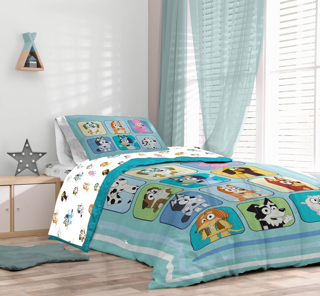 Sunny Side Up Bluey & Friends Full Comforter Set - 7 Piece Kids Bedding Includes Comforter, Sheets & Pillow Cover - Super Soft Microfiber Bed Set