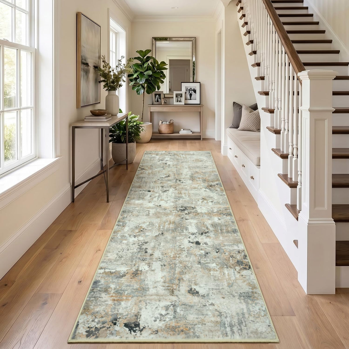 9x12 Area Rugs for Living Room, Large Washable Rug, Brown/Grey