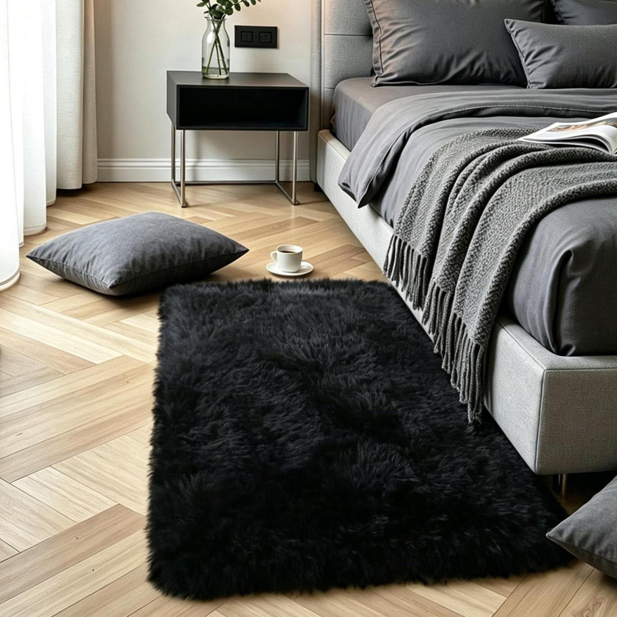 4x6 Light Grey Fluffy Shag Rug for Bedroom, Plush Washable Carpet