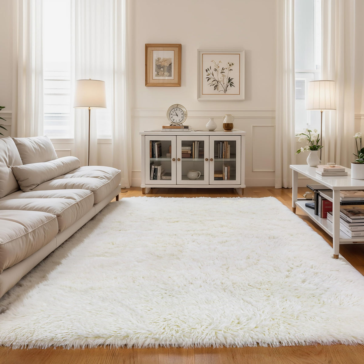 4x6 Light Grey Fluffy Shag Rug for Bedroom, Plush Washable Carpet