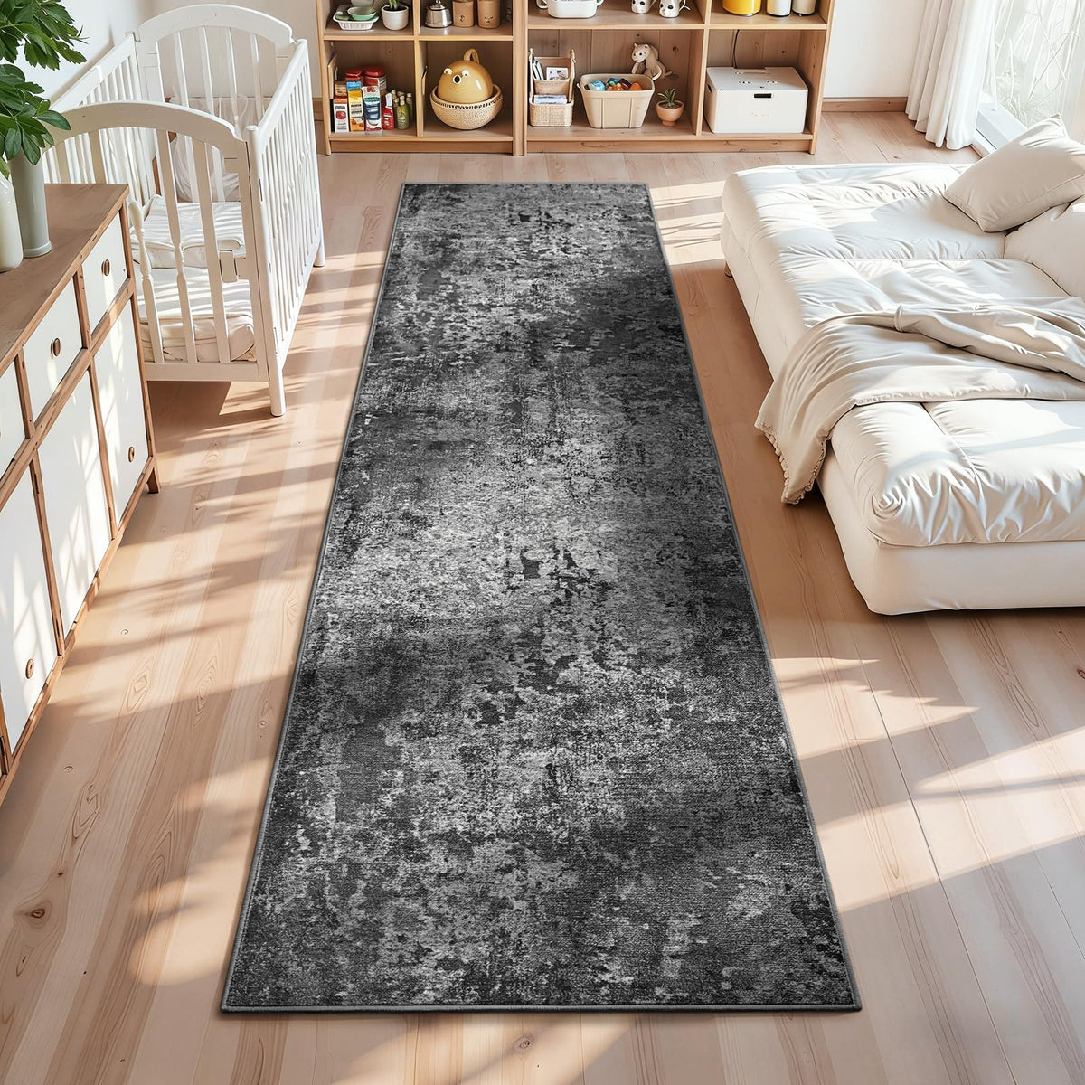 Living Room Rug 5x7 Gray Area Rug Machine Washable Boho Rug Non Slip Abstract Vintage Indoor Large Rugs for Bedroom, Classroom, College Dorm, Farmhouse, Dining Room, Kids Playroom