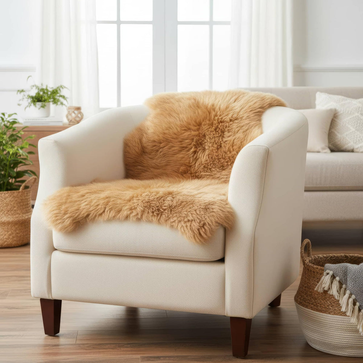Genuine Sheepskin Rug & Chair Cover Ivory 2X3 Real Fur Throw for Bedroom