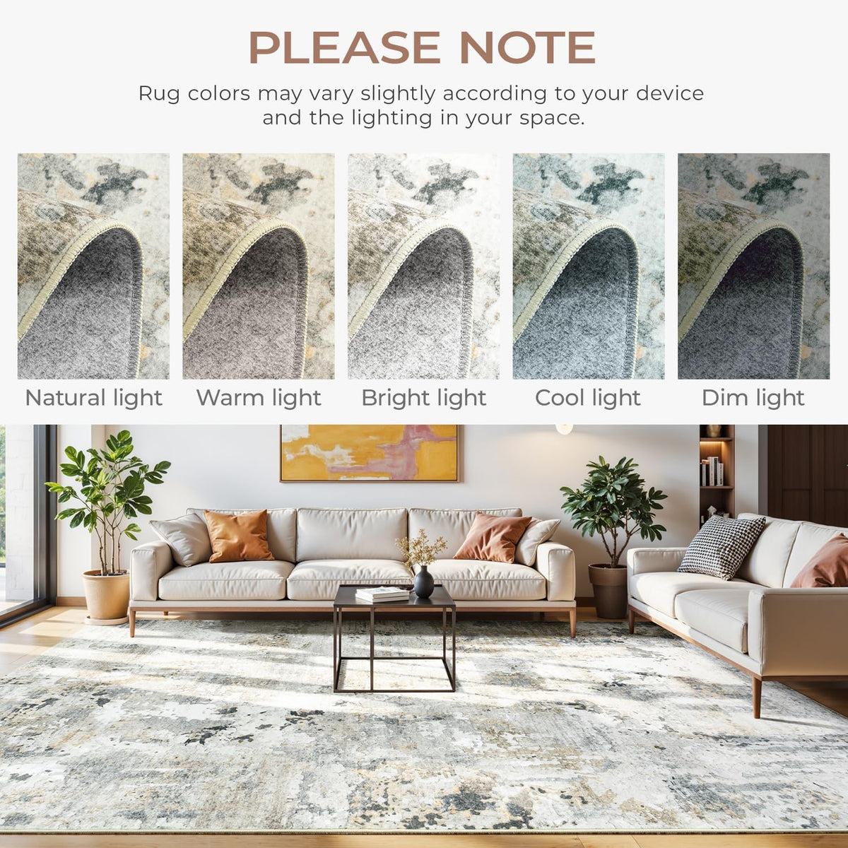 9x12 Area Rugs for Living Room, Large Washable Rug, Brown/Grey