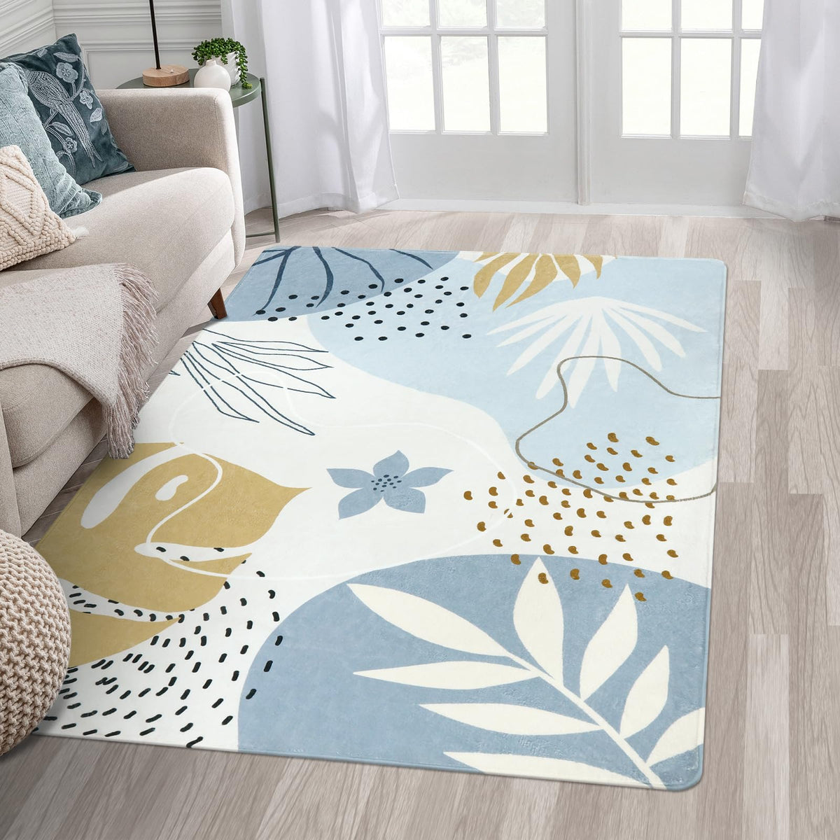 Lahome Pink Boho Nursery Rug 4x6, Washable Non Slip Soft Botanical Area Rug for Girls Bedroom Kids Room Playroom Dorm Apartment Decor
