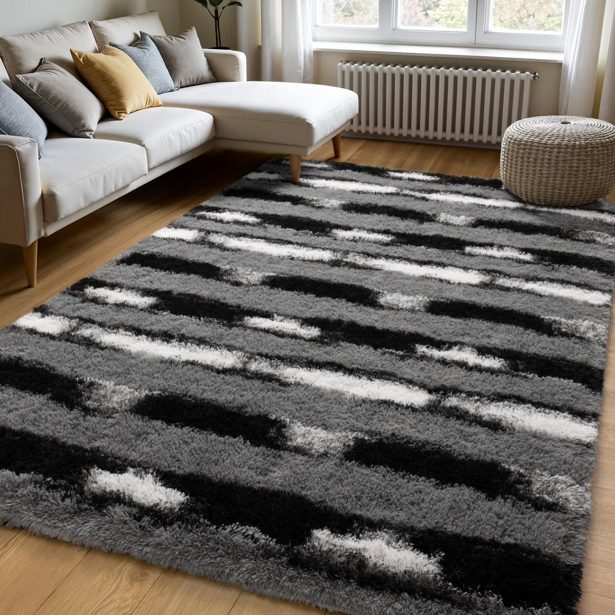 Zentavio Area Rugs for Living Room Grey Rugs for Bedroom 4x6 Carpet Fluffy Furry Soft Shag Aesthetic Plush High Pile Gray Throw Rug for Nursery Kids Room Dorm