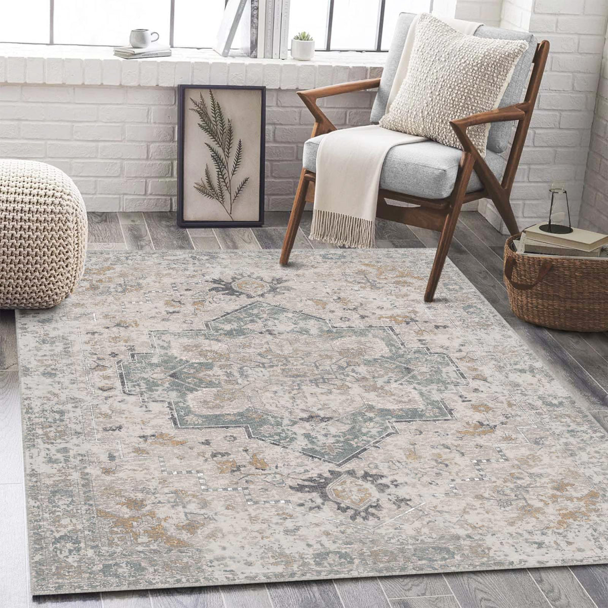 2x3 Washable Rug for Kitchen & Bedroom Floor or Entryway, Soft Indoor Mat for Inside House, Small Throw Carpet Bathroom Rug, Gray Carpet